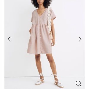 Madewell linen blend v-neck button mini dress